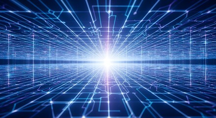 Obraz premium Abstract digital illustration of a network of interconnected lines and a bright light.