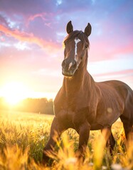 Majestic Horse in Golden Field.