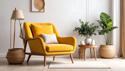 Cozy Yellow Armchair in a Bright, Modern Living Room.