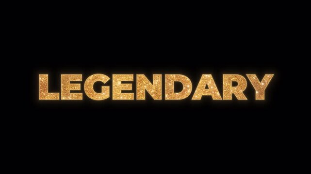 The word Legendary in shiny gold glitter text effect. An elegant, sparkling, and luxurious title animation for awards, events, or celebrations. Isolated on a transparent background for easy use.