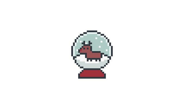 8-bit pixel art christmas rudolf snowball with snow. looped animation 4k 30fps
