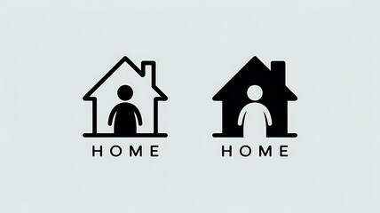 Home Icons with Human Silhouette – Minimalist House Symbols Representing Family and Shelter

