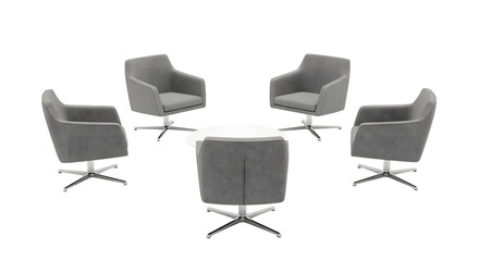 Modern Gray Armchairs and Round Coffee Table Set in Minimalist Lounge Space