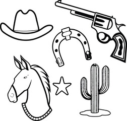 Vector illustration set of a vintage cowboy hat and rope drawing