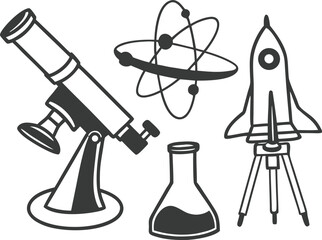 Microscope icon set vector illustration with black art silhouette design