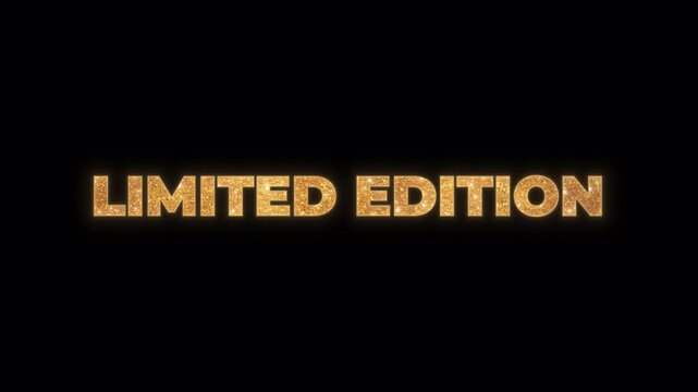 Limited Edition golden text with sparkling glitter and shine. Exclusive, premium typography for luxury marketing and promotions, isolated on a transparent background for easy use in projects.