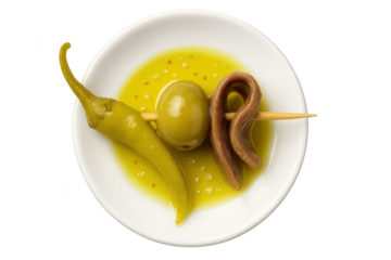 Gilda pintxo with transparent background, a traditional Basque snack isolated
