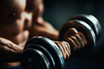 Realistic Close-Up of Muscular Arms Lifting Dumbbell in Gym