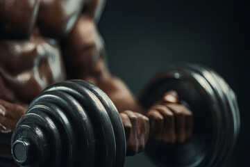 Realistic Close-Up of Muscular Arms Lifting Dumbbell in Gym