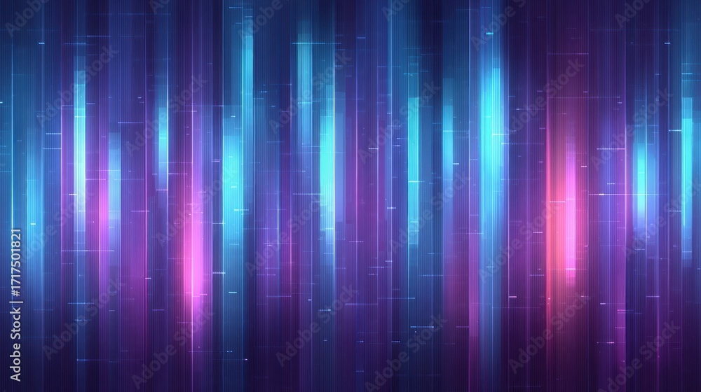 Poster abstract neon background with vertical lines in shades of blue and pink for modern design and techno