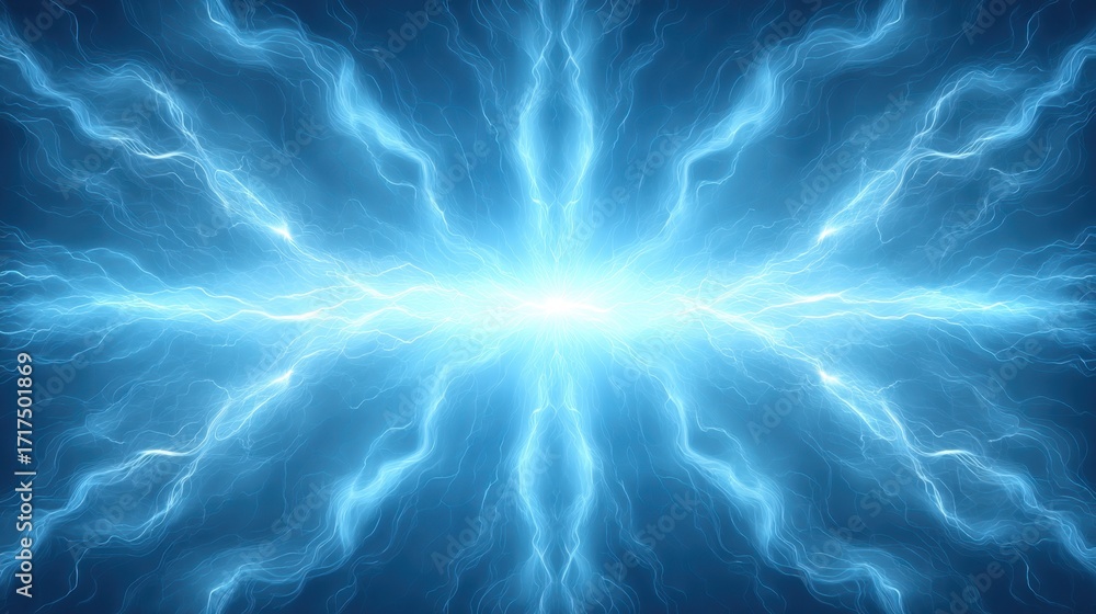 Poster stunning blue lightning burst background with radiant energy emanating from the center in a symmetri