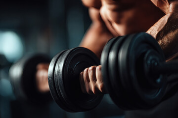 Realistic Close-Up of Muscular Arms Lifting Dumbbell in Gym