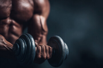 Realistic Close-Up of Muscular Arms Lifting Dumbbell in Gym