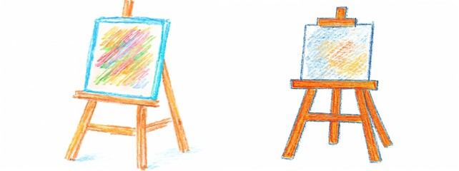 Drawing easel with colored pencil artwork created by an 8-9 year old  