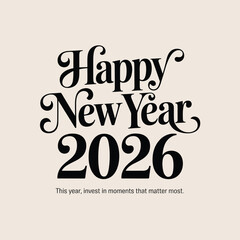 Happy New Year 2026 elegant typography with inspirational quote celebration greeting