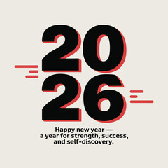 Bold 2026 numbers with red shadow and speed lines and message new year happy new year