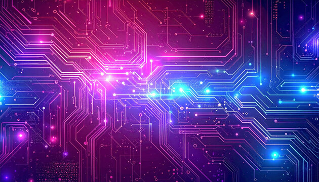 Neon jagged blue and pink digital circuit board glowing futuristic innovation background  

