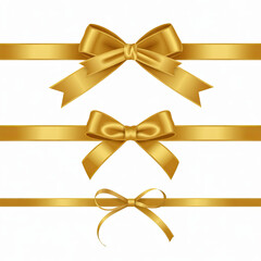 Fototapeta premium Set of golden ribbons and bows isolated on white background, perfect for adding a touch of elegance and sophistication to any design.