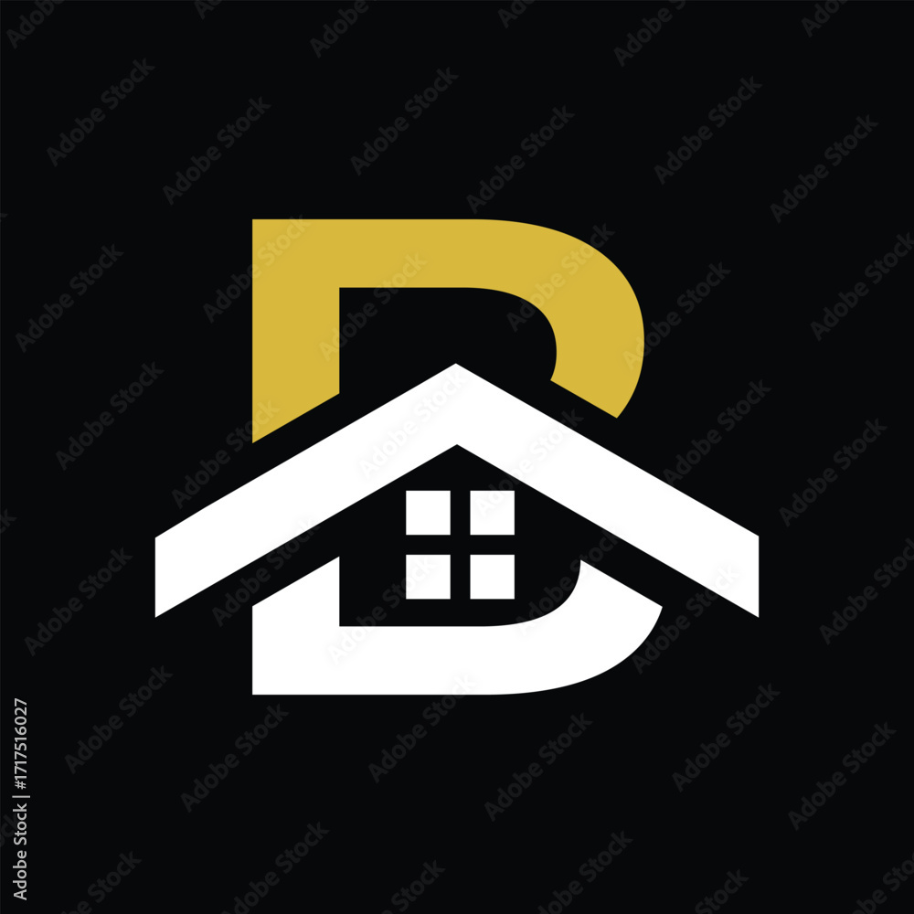 Aufkleber the image shows a flat logo design of an initial letter b in combination with a house complete with 