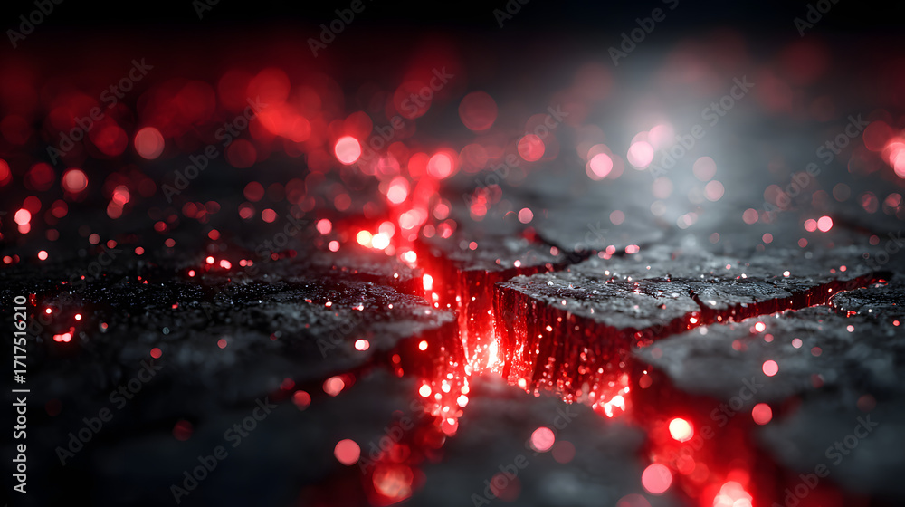 Poster digital screen with a red glowing crack, representing cybersecurity breach or data leak risk in mode