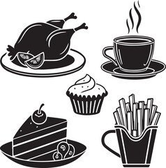 Food icon set silhouette