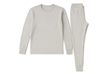 Soft light grey ribbed long-sleeve thermal top and matching pants set