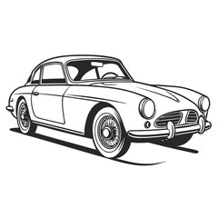 Obraz premium Classic vintage sports car illustration in black and white outline drawing style with shadow