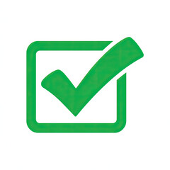 Green check mark in a square isolated on white background, symbol of approval, confirmation, or completion, representing positive affirmation and validation.