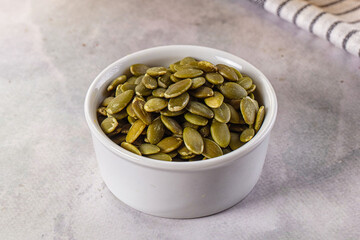 Fresh green pumpkin peeled seeds