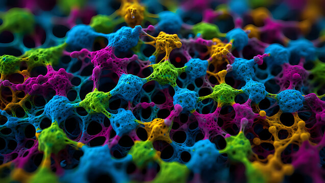 Abstract Colorful Molecular Structure Network With Glowing Nodes background biology isolated on a transparent background