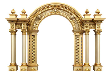 Obraz premium Ornate Golden Archway with Columns and Decorative Elements on Background Keywords: archway isolated on a transparent background
