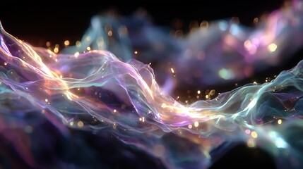Flowing light streaks with particle starlight abstract background, tech-inspired dynamic effects design