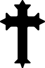 Christian cross icon.Vector illustration of grungy christian cross black and outline symbol isolated on white background.Holy Spirit. Religious. Baptism Christening Invitation.