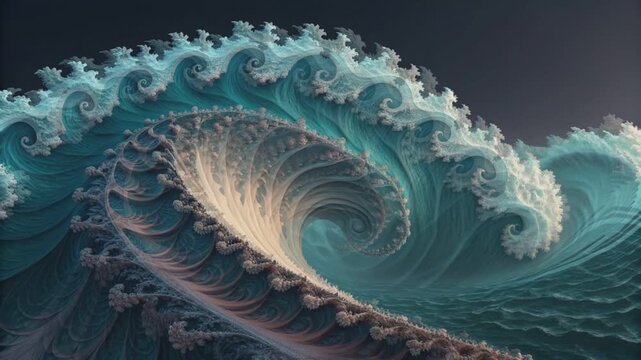 Fractal Ocean Wave: A mesmerizing fractal ocean wave unfurls its ethereal beauty, with the mesmerizing patterns and turquoise hues evoking a sense of oceanic wonder and the untamed power of the sea.