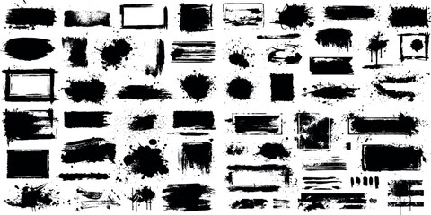stencil marks distress spray paint brush set of brush strokes, Collection of black paint splatters, Unique Grunge Ink Dropped Brush Strokes Set with Rough Splatter Textures for Bold Artwork.	