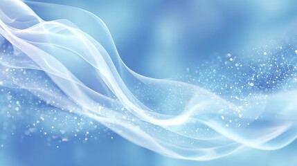 Elegant flowing blue silk fabric with shimmering bokeh lights, creating a soft and captivating abstract background design element