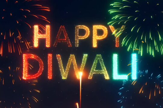Firework Sky Writing Happy Diwali, Radiant Festival of Lights in Night Sky,generative ai
