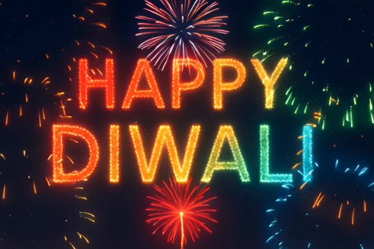 Firework Sky Writing Happy Diwali, Radiant Festival of Lights in Night Sky,generative ai
