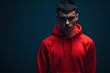 Obraz premium Athletic man in red hoodie studio portrait