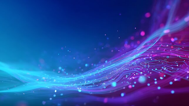 Vibrant abstract background featuring glowing particles and flowing lines, ideal for technology and digital themed projects