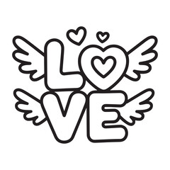 Obraz premium Whimsical Love Typography with Wings and Hearts Celebrating Affectionate Bonds and Romantic Gestures in a Playful and Decorative Style