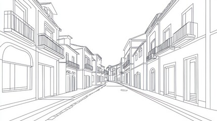 Outlined city street scene