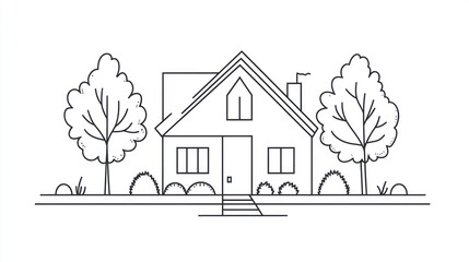 Simple house outline with trees