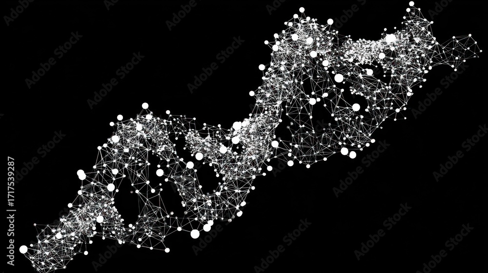 Poster connected nodes in darkness: an intricate network of luminous nodes and interconnecting lines forms 