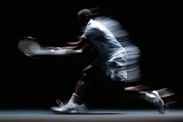 Tennis Player in Action Serve Isolated on Dark Background