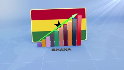 Ghana Economic Growth Showing 3D Bar Graph with Flag and Rising Green Arrow Developing Country Concept - Powered by Adobe