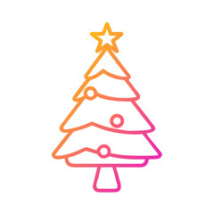 Fototapeta premium Outline of a festive Christmas tree with star and ornaments 