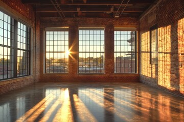 Industrial loft with brick walls and windows