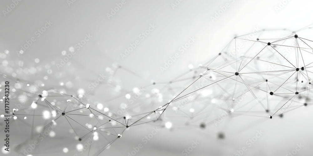 Wall mural abstract network structure with connecting dots and lines isolated on white background for technolog