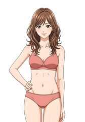 Naklejka premium アニメスタイル女性下着姿のイラスト素材